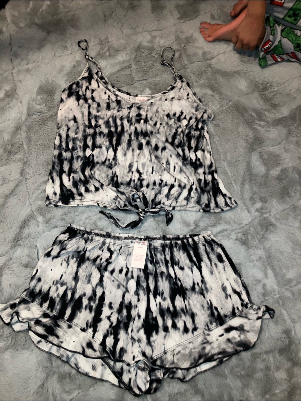 No Boundaries Black & White Tie-Dye Cami and Short Sleep Set - Picture 1 of 2